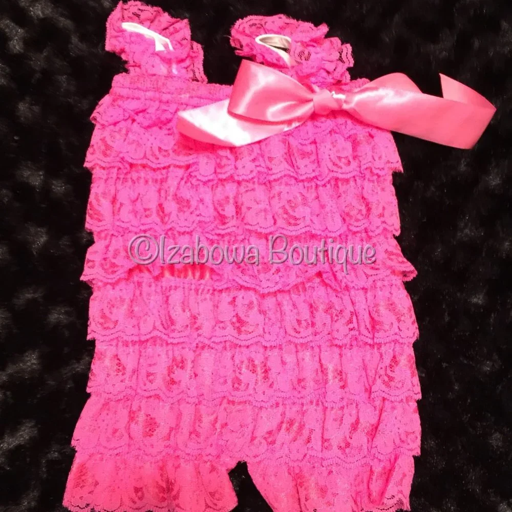 Hot Pink Lace Romper  (2)